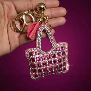 Pink Rhinestone Purse Keychain
